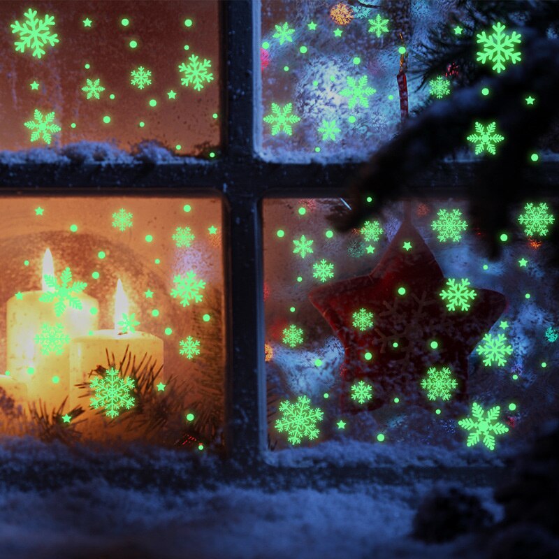 2022 Lichtgevende Sneeuwvlok Kerst Raamsticker Glas Kerst Muurstickers Decoraties Voor Thuis Glow Sticker Jaar