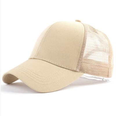 Summer Men Cap Ponytail Baseball Cap Women Sport Sun Hat Mesh Breathable Caps Snapback Hip Hop Hat: Khaki