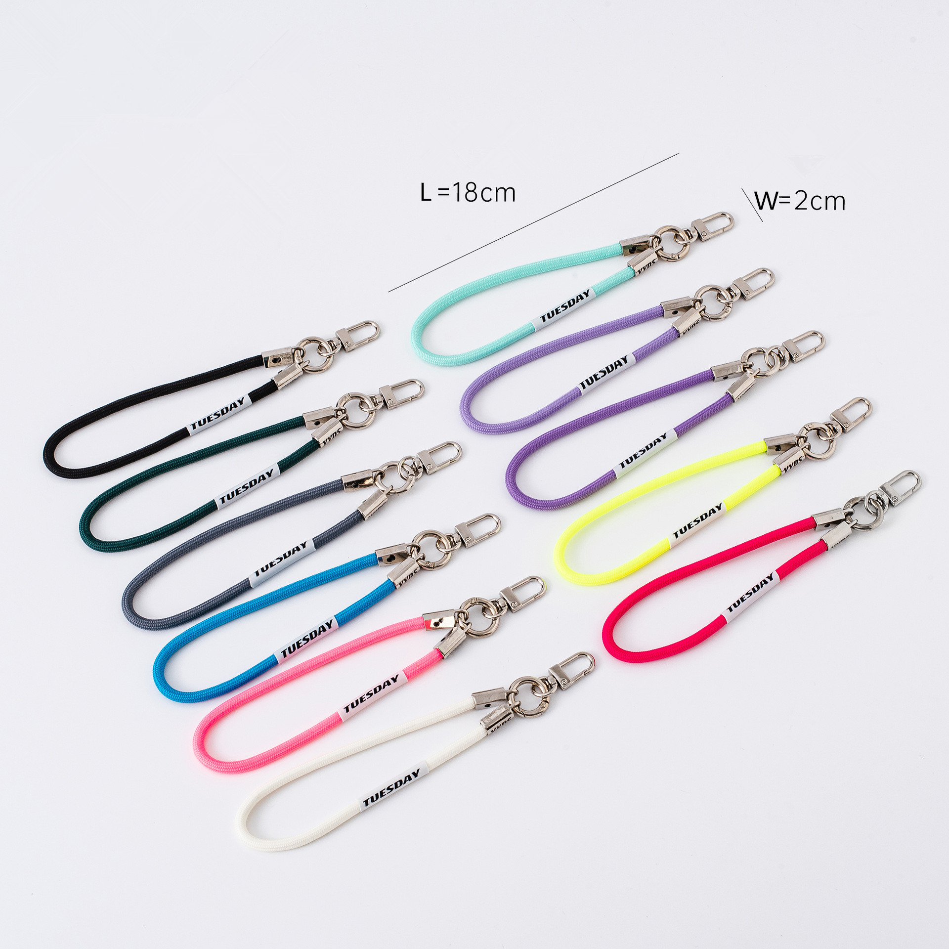 LLavero de Color fluorescente, llaveros con hebilla de Clip de Metal, correa para teléfono móvil, cordón antipérdida, cordón colgante, correa para muñeca para llaves