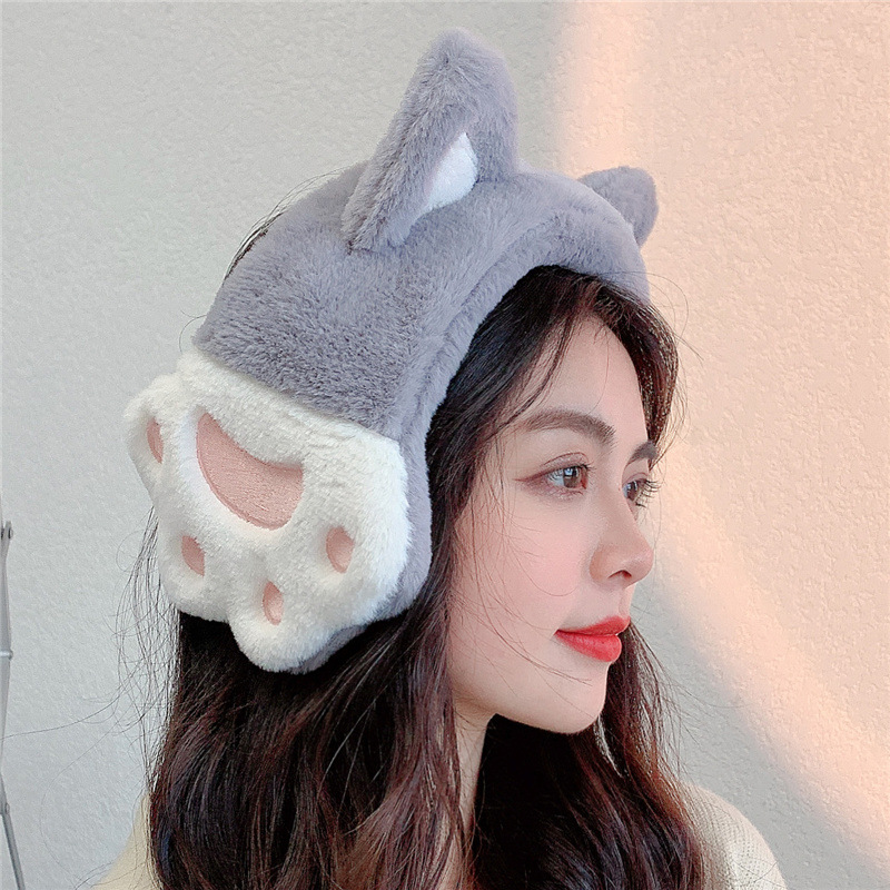 Nuove donne ragazza pelliccia inverno paraorecchie paraorecchie gatto cuffie paraorecchie gatto zampa paraorecchie fascia morbida soffice cuffia cuffie da donna: grigio