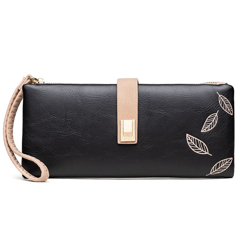 Polsbandje Clutch Wallet Vrouwen Zachte Lederen Kaarthouder Rits Mobiele Telefoon Zak Grote Capaciteit Portemonnee Vrouwelijke Portemonnee Carteras: Black