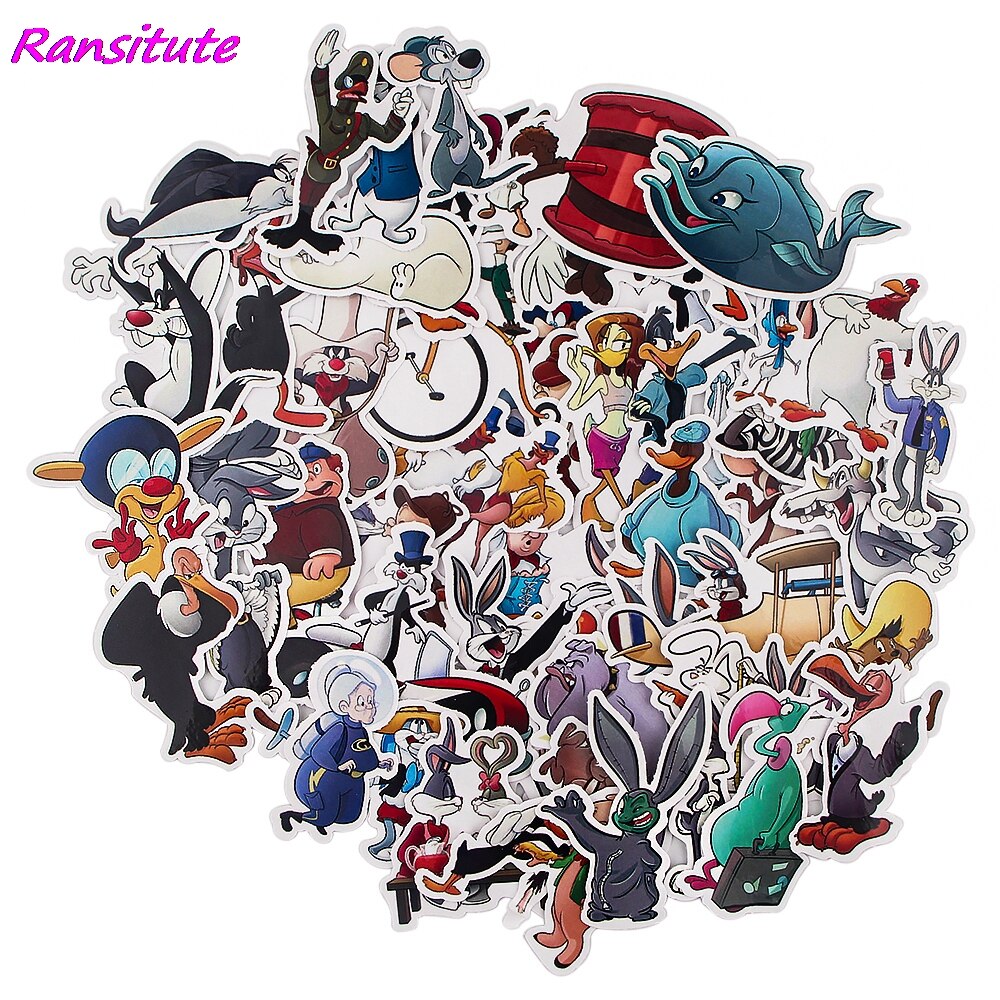 Ransitute R1566 53 Stks/set Cartoon Konijn Kat Grappige Niet Herhalen Trolley Case Auto Sticker Waterdicht Verwijderbare Graffiti Sticker