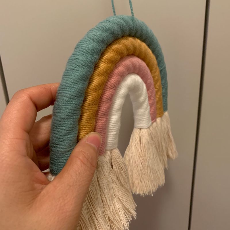 4 lager macrame regnbåge väggdekor för sovrum barnkammare baby barn rum färgglada gobeläng rep vävd tofs vägghängande leksaker