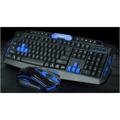 Trådlöst tangentbord mus combo set usb 2.4 ghz 1600 dpi gaming gamer spel möss multimedia vattentät för dator pc skrivbord: Svart blå