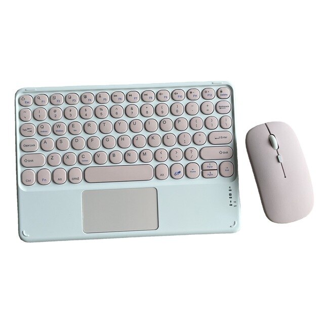 10 Inch Wireless Bluetooth Keyboard with Touchpad for Mobile Phone Tablet Retro Round Cap Color Keyboard &amp; Mouse Set Android Ios: pink