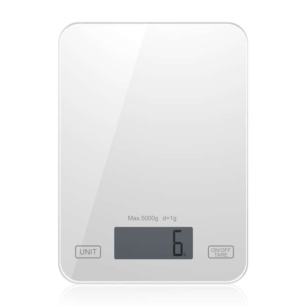 Mad bagevægt mini kompakt 5kg/1g køkken elektroniske vægter hjem glas køkkenvægt balck tgk -001: Hvid