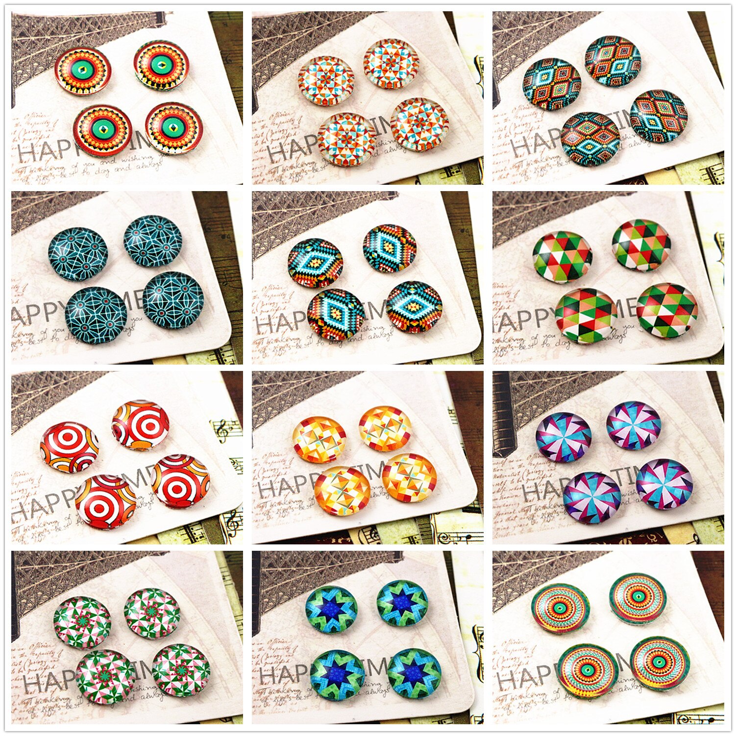 20pcs 12mm Handmade Photo Glass Cabochons (Color pattern series)