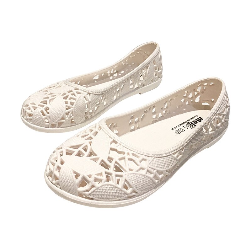 Flower Plastic Shoes Summer Women Sandals Slip On Casual Shoes Female Flats Sandals for Beach Jelly Shoes White