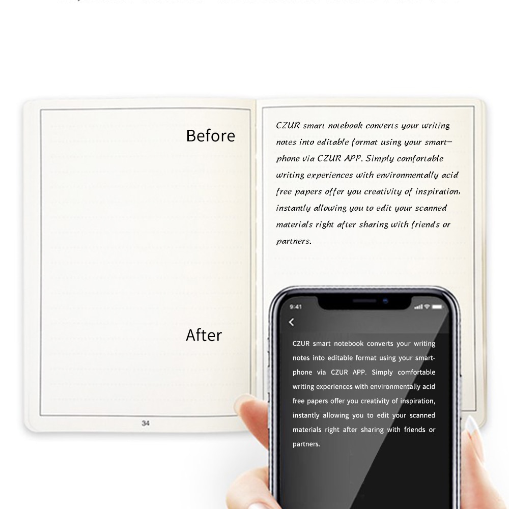 CZUR Smart Journal Notebook with OCR PU Leather Waterproof Cover Recycled Acid Free Paper Notepad for Office School Drawing