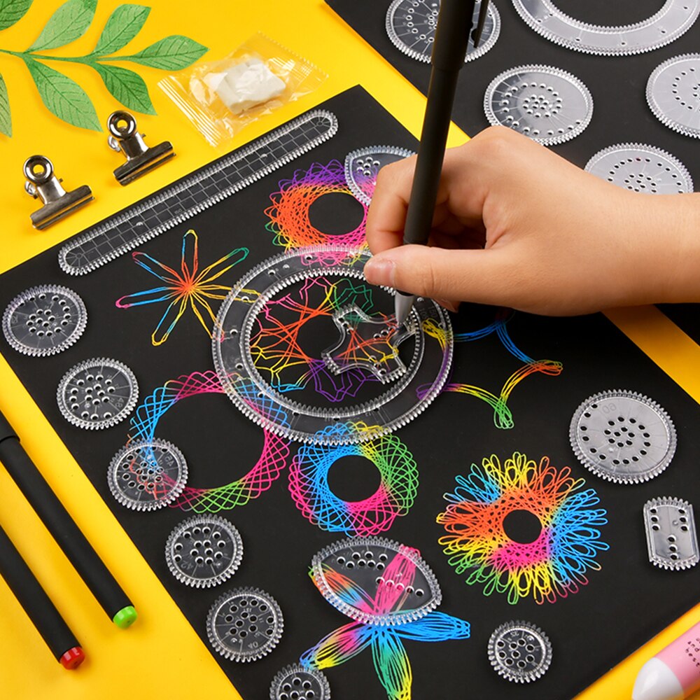 28 stk spirograf magisk tegning legetøj sæt børn kunst håndværk skabe legetøj børns kunst maleri skabelon lineal papirvarer tegning