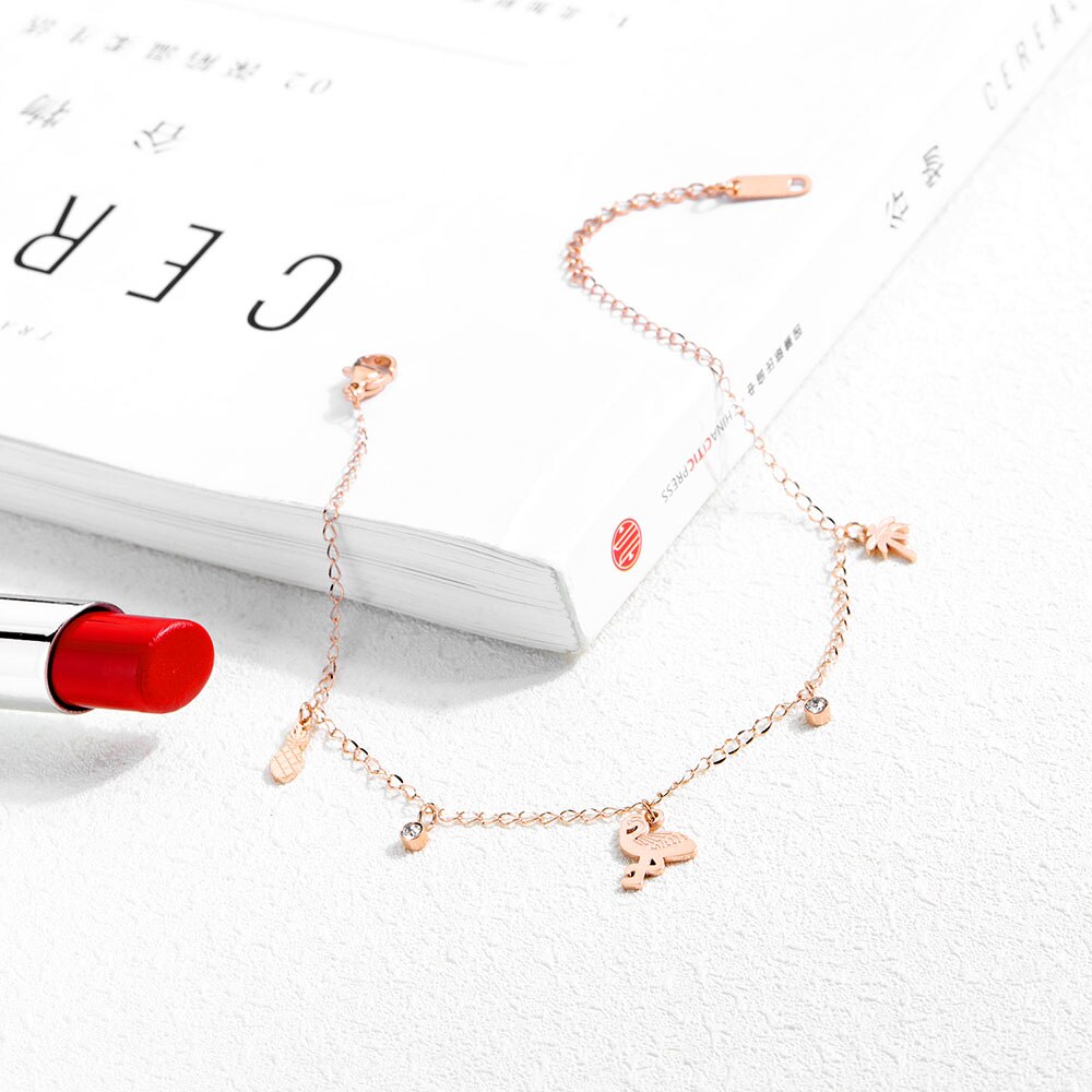 Lokaer Titan Stahl Böhmen Strand Kette & Link Fußkettchen Für Frauen Mädchen Trendy CZ Ananas Vogel Charme Fußkettchen A19030