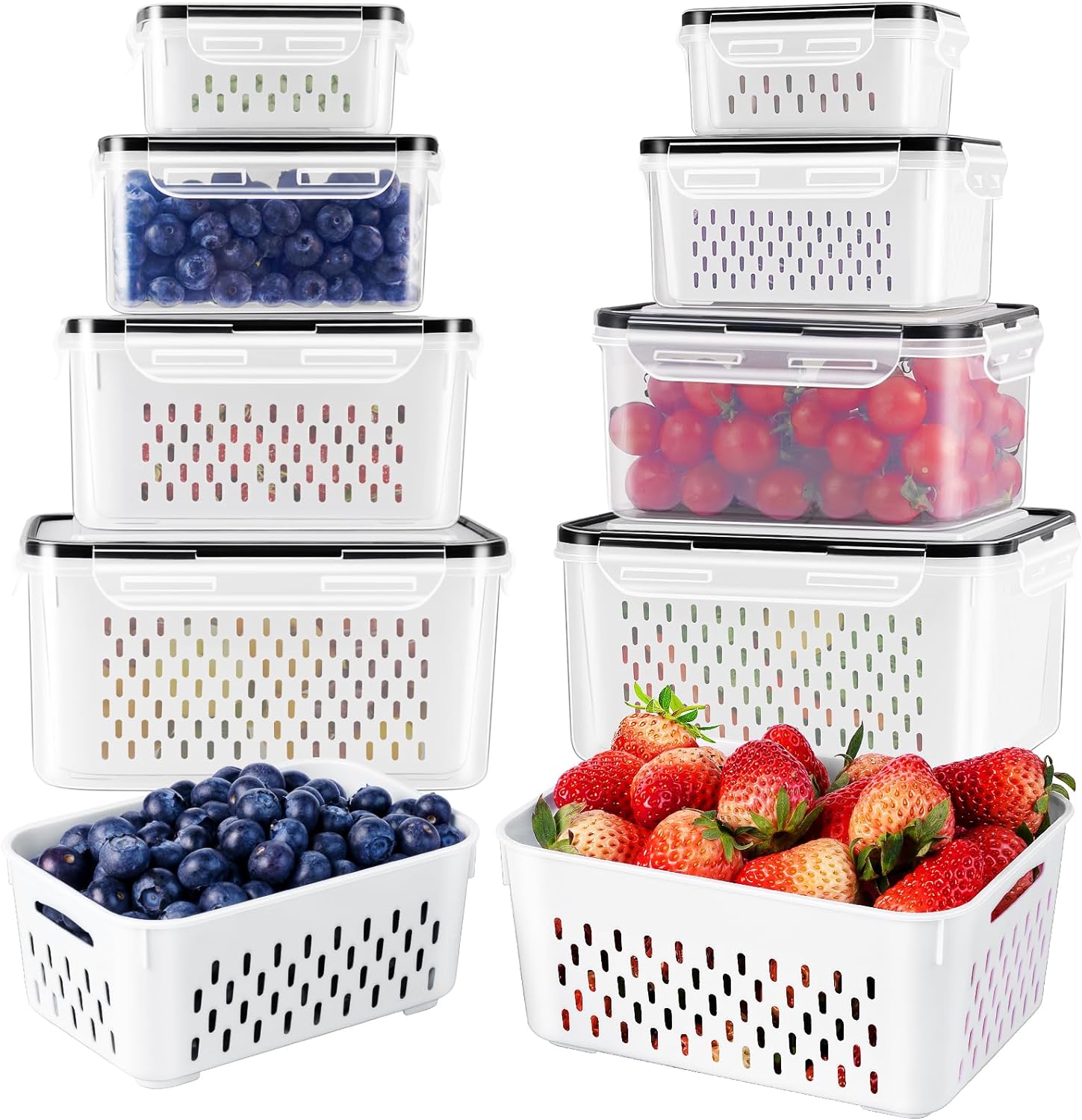 Fruit Storage Containers for Fridge with Removable Colander, Airtight Food Storage Container, Dishwasher Safe Produce Saver Cont