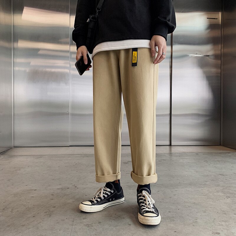 Cool herre stil løse store ben lige student jeans bukser point far brede ben casual bukser: Khaki / Xxl