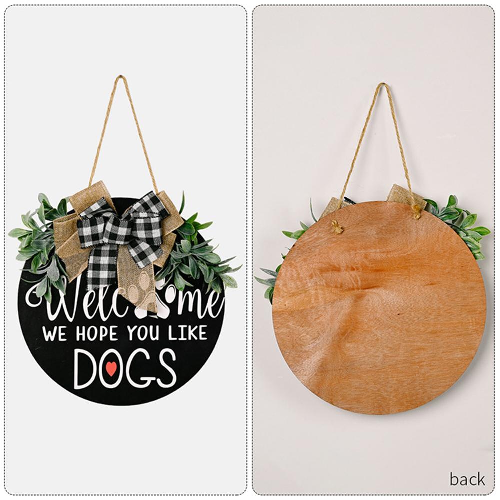 Wooden Doorplate Welcome Sign Home Decoration Leaf Wreath Door Pendant Trim