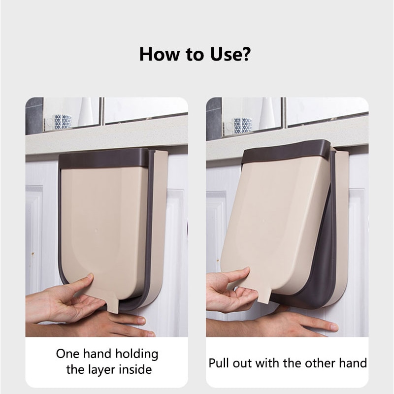 Folding Hanging Kitchen Trash Can Plastic Trash Bin Kitchen Compost Caddy Garbage Bin Waste Bin for Home Car