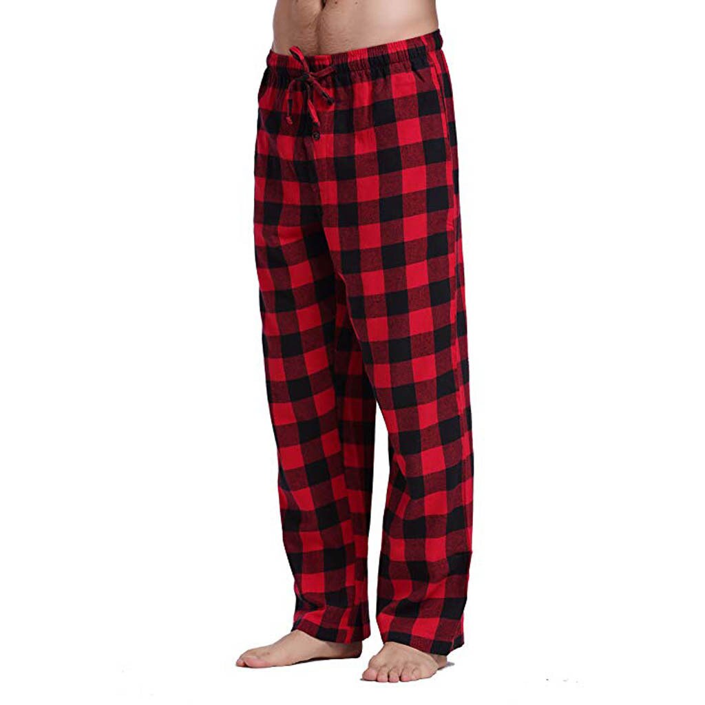 45# Men's Pants Casual Plaid Straight Loose Sport Plaid Pajama Plus Size Long Trousers Homewear for men