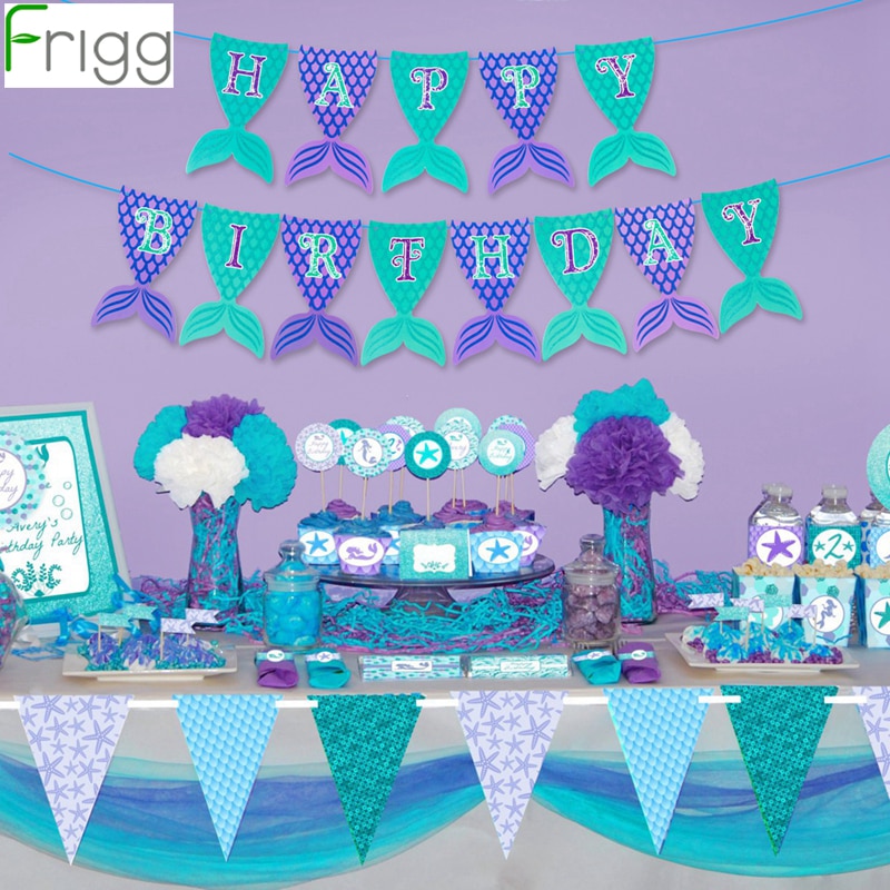 Frigg Little Mermaid Party Banner Happy Birthdat Party Supplies Mermaid Banner Blue Mermaid Balloons Baby Shower Decoration
