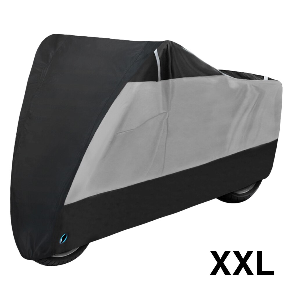 Hele sæsonen kabellås indendørs uv beskyttende støvtæt motorcykel dække husly opbevaring regntæt vandtæt udendørs reflekterende: Xxl / Sølv