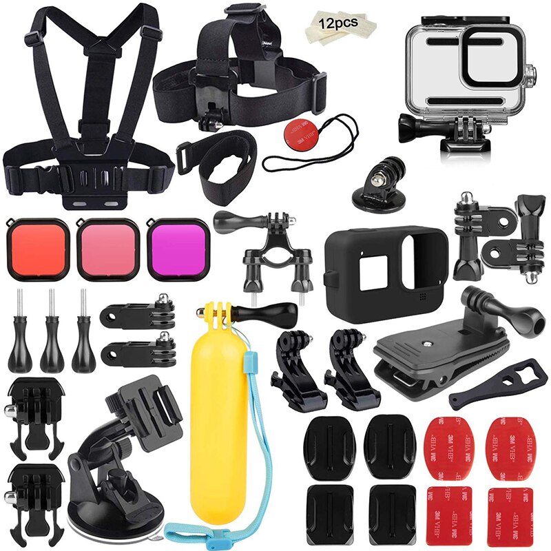 Accessoires Kit voor GoPro Hero 8 Zwart, waterdichte Behuizing/Sleeve Case/Filters/Hoofd Borstband/Zuignap Mount/Fiets Mount