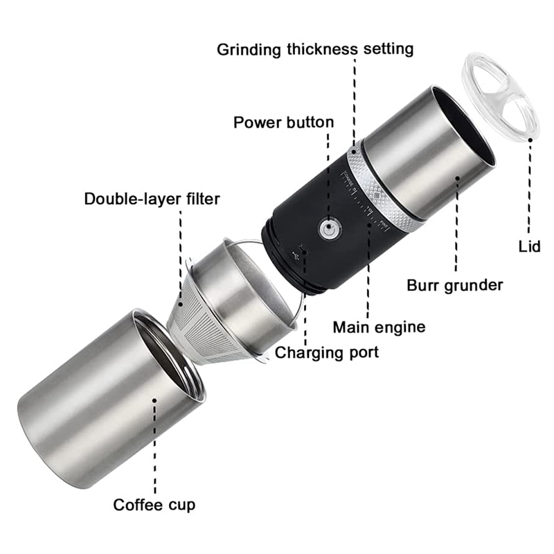 Electric Coffee Grinders Portable Small Personal Coffee Maker with Grinder Mini Travel Rechargeable Coffee Bean Machine