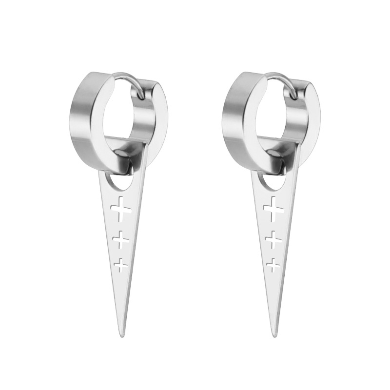 Pendientes colgantes en forma de triángulo para hombre y mujer, aretes de acero inoxidable, Piercing, joyería gótica, 2 unidades: PALLADIUM