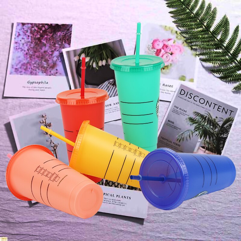 Tasse de paille réutilisable pour jus de café, tasse à couleur changeante, gobelets froids, fond en plastique, pour l'extérieur, Portable,