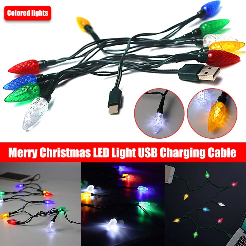 Colorful Glow LED Light USB Charging Cable Christmas Birthday Party Decor Lamp Charger Cord For IPhone Android