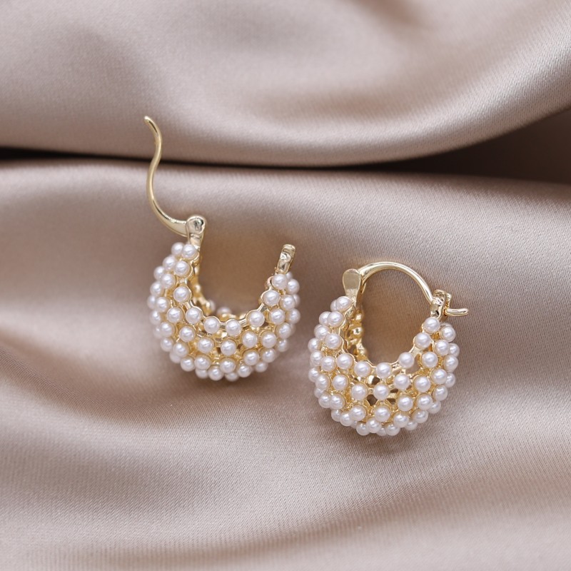 Koreanische neue Schmuck weiße Perle Tasche U-förmige Korb Ohrringe elegante Frauen tägliche Arbeit Accessoires
