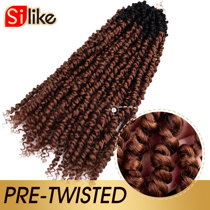 Silike Passion Twist 18 inch Fluffy Pre-Twist Black Pre Stretched Ombre Braiding Hair Synthetic Crochet Braids Hair Extension