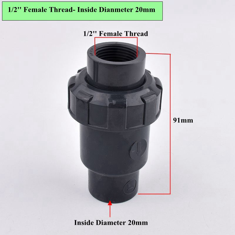 UPVC 1/2~2 Inch Single Female Thread Check Valve One Way Non-Return Ball Valve Aquarium Fish Tank  Garden Irrigation Adapter: 1I2 Inch to I.D 20mm