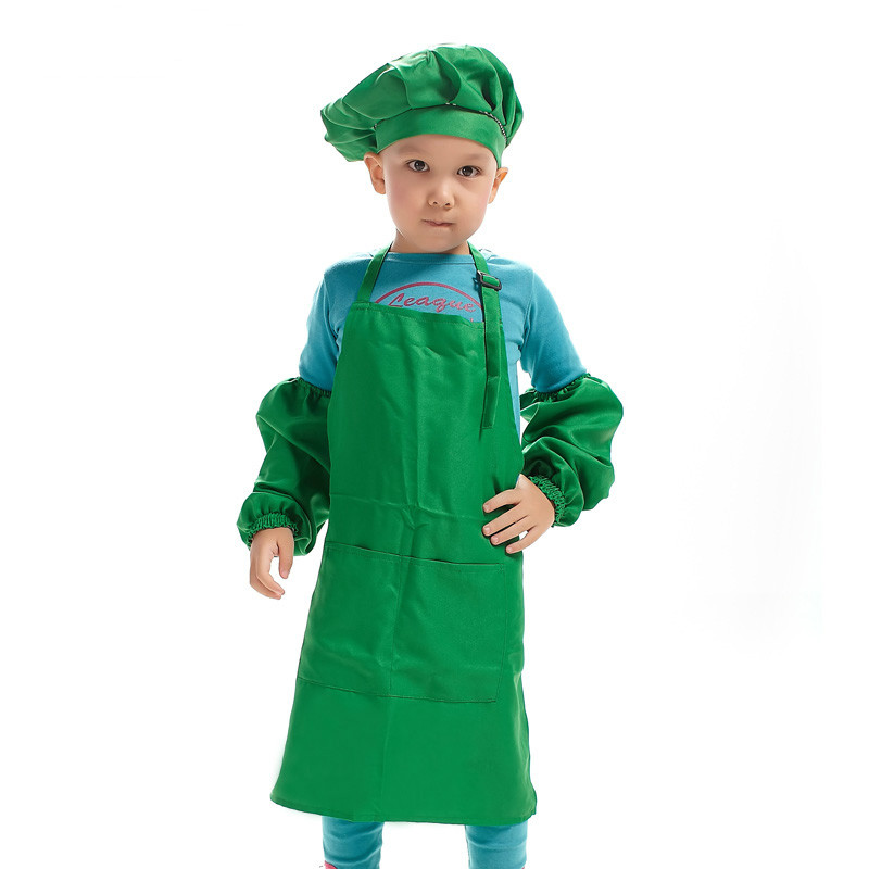 Kinderen Multicolor Koken Kleding Chef Uniform voor Kinderen Keuken Cosplay Halloween Party Kostuum Jongens Meisjes Schort Hoed Manchet: Green