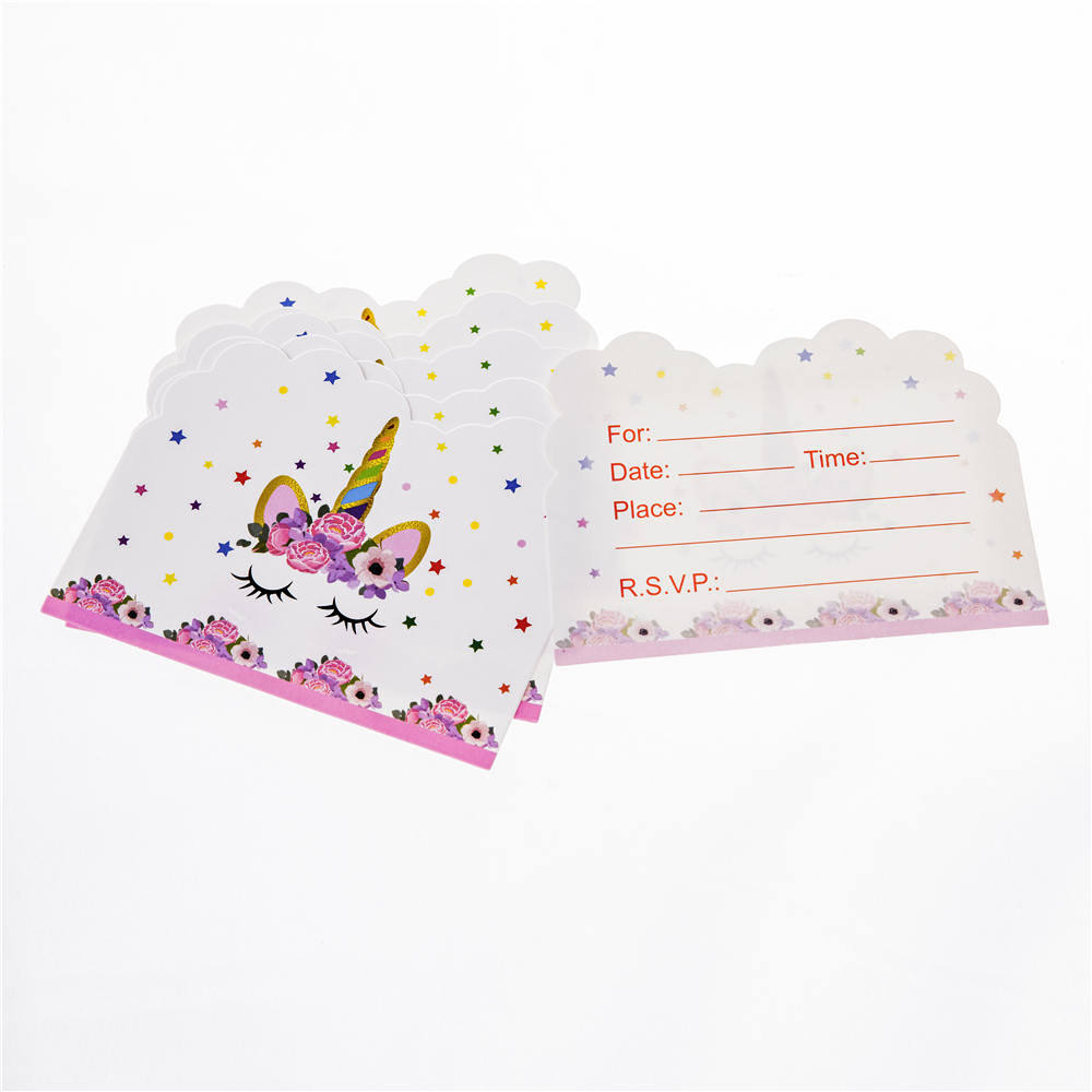 6pcs\set unicorn theme invitation card greeting card birthday party theme party pink invitation cartoon animal blessing