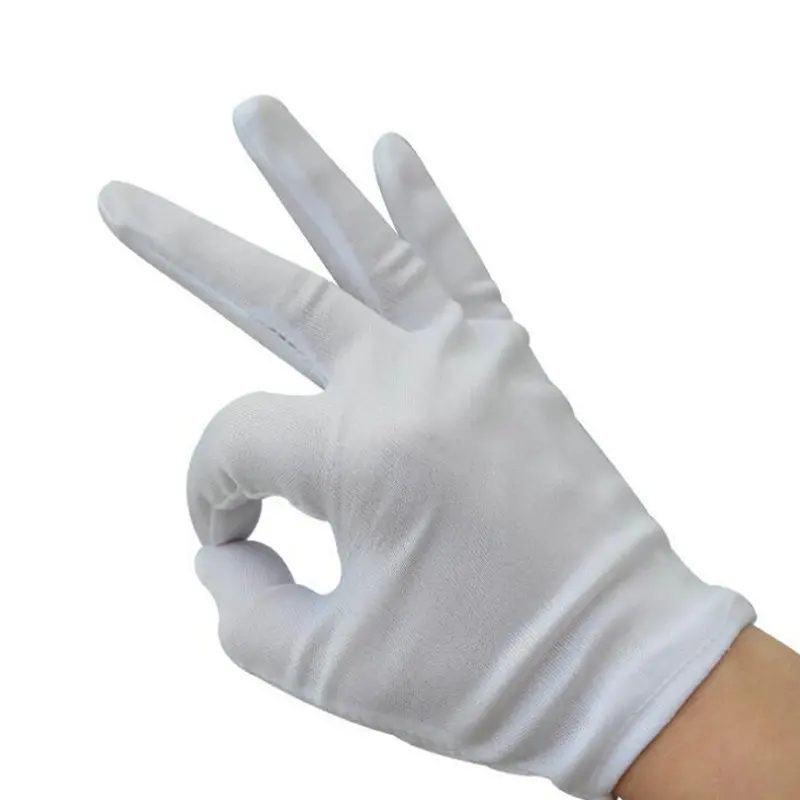 12 Pairs Thicken White Cotton Gloves Ceremonial Formal Work Uniform Magician Parades Inspection Unisex Labor Working Gloves