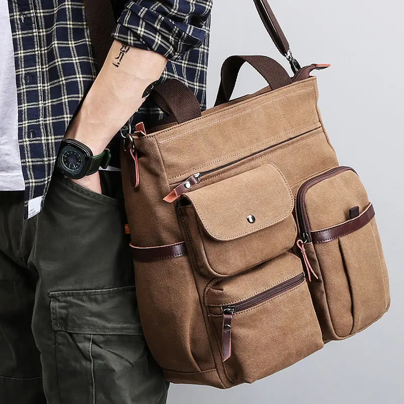 Heren Canvas Messenger Bag Crossbody Tassen Unisex Sling Bag Schoudertas voor reizen Werk College Vintage herenhandtassen Aktetas