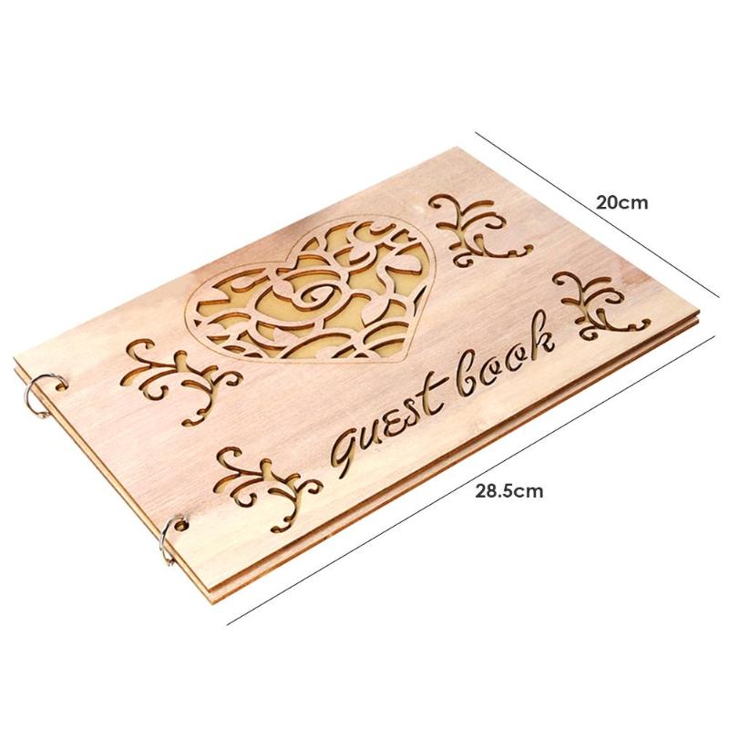 Signature Guest Book Sweet Wooden Party Decoration Set Love Heart Hollow Cut Memory Book Wedding Supplies 20 Inside Pages