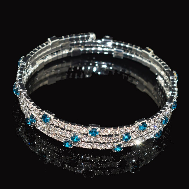 Pulsera de cristal de lujo para mujer, brazalete chapado en oro y plata para novia, pulsera de diamantes de imitación de 7 colores para mujer, de dama de honor para , joyería: blue 5x1d