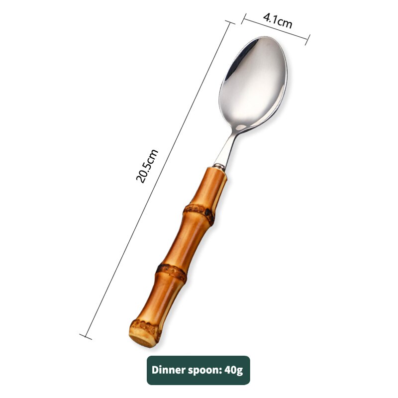 Juego de cubiertos con mango de bambú Natural, vajilla de acero inoxidable, vajilla de cocina, incluye tenedores, cucharas, cuchillos: Verde