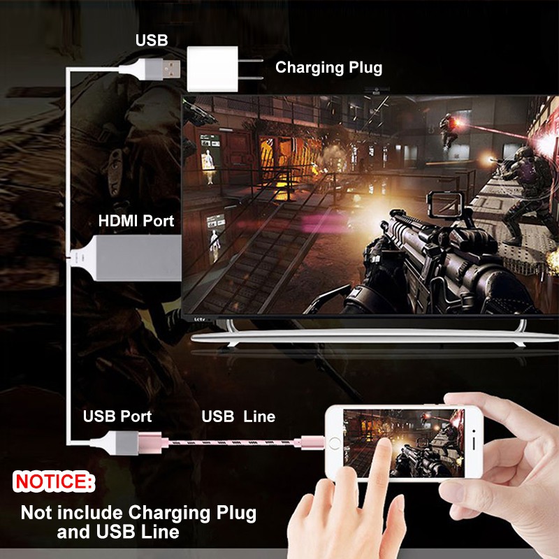 Usb naar hdtv-adapter/converterkabel, kabel voor het aansluiten van je telefoon op je telefoon en tv (compatibel met ios en android).
