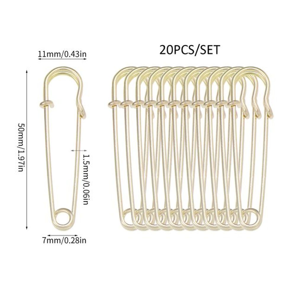 20 piezas alfileres de seguridad de Metal de 50mm, alfiler de seguridad grande plateado/dorado/negro, herramientas de costura para manualidades, broche de boda, accesorios de ropa: Naranja