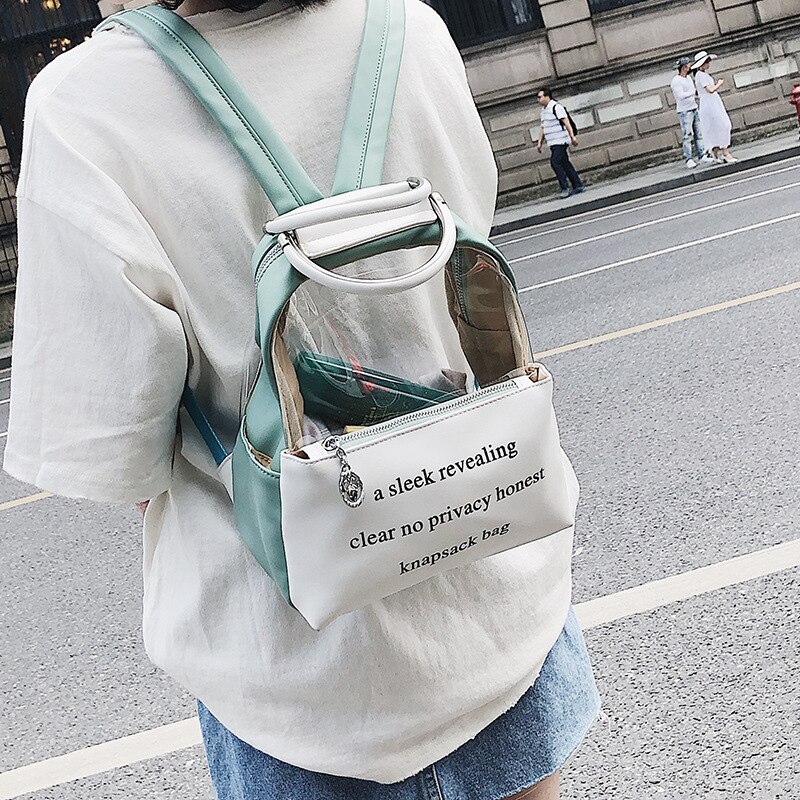 Sac à dos d'été Transparent en PVC pour femmes, sac à dos d'étudiant à la: green