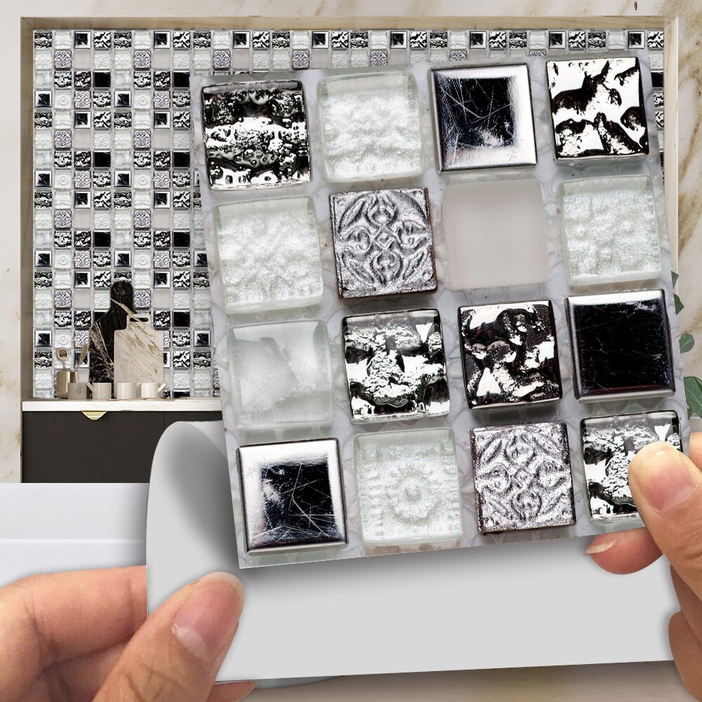 Mosaic Tile Stickers Glossy Wall Tile Transfers Stickers For Kitchen Bathroom Floor Furniture Renovation Decals Vinyl Wallpaper