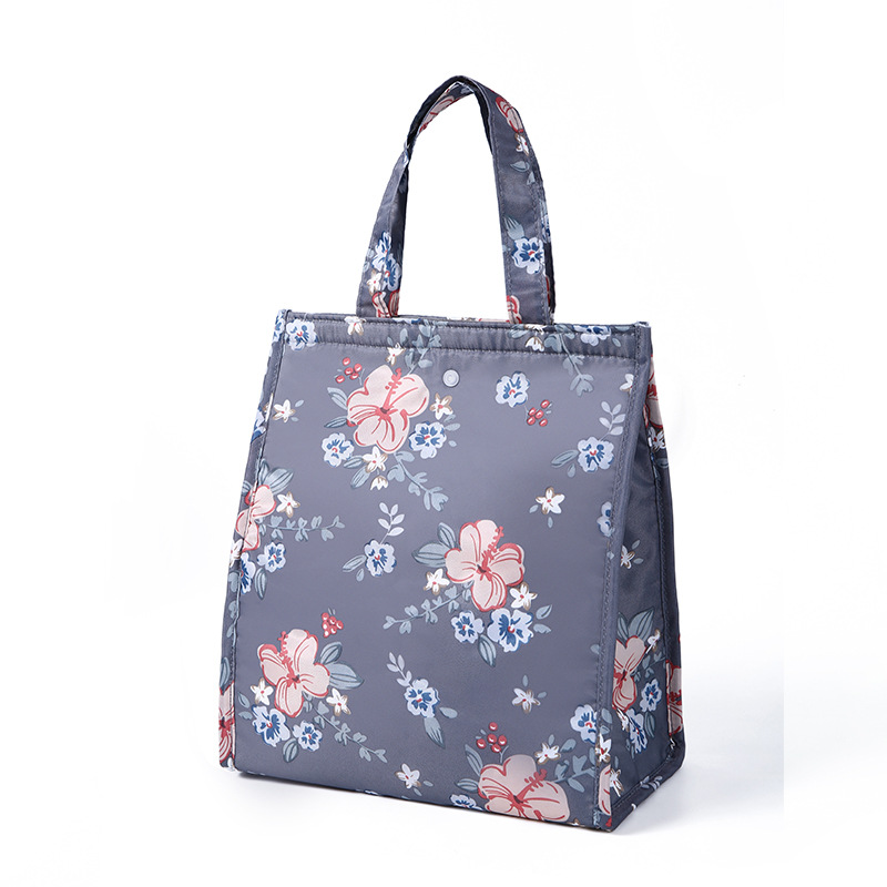 PLEEGA Fresh Insulation Cold Bales Thermal Oxford Lunch Bag Waterproof Convenient Leisure Bag Cute Flamingo Cuctas Tote 1PC: A-Gray flowers