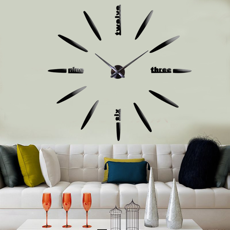 modern 3D acrylic large mirror wall clock diy decorative quartz watch clock home decoration garage sticker klok: black 078