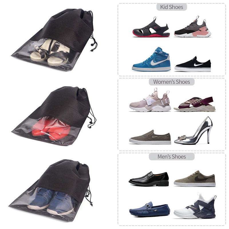 12 pièces sacs à chaussures de voyage imperméable Non-tissé stockage avec corde pour hommes et femmes chaussures pochette emballage organisateurs, x-large, noir