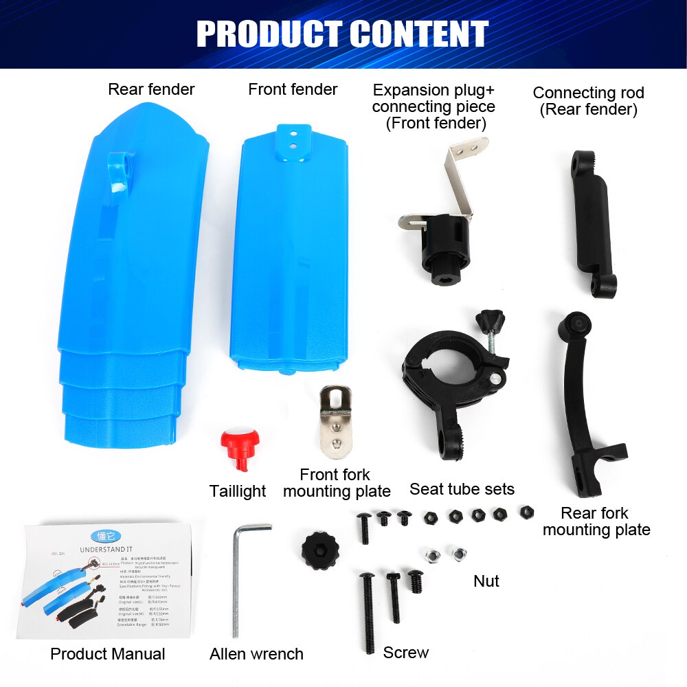 Foldable Bicycle Fender Kit With Taillight Telescopic MTB Road Bike Mudguard Cycling Bicycl Front Rear Fender Mud Water Guard