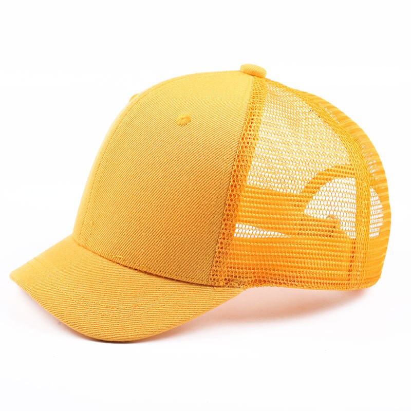 Gorras de béisbol de malla con visera corta de 4cm para hombre y mujer, sombreros de Sol de algodón para montar al aire libre, visera pequeña de talla grande, sombrero Snapback de 55-65cm: yellow