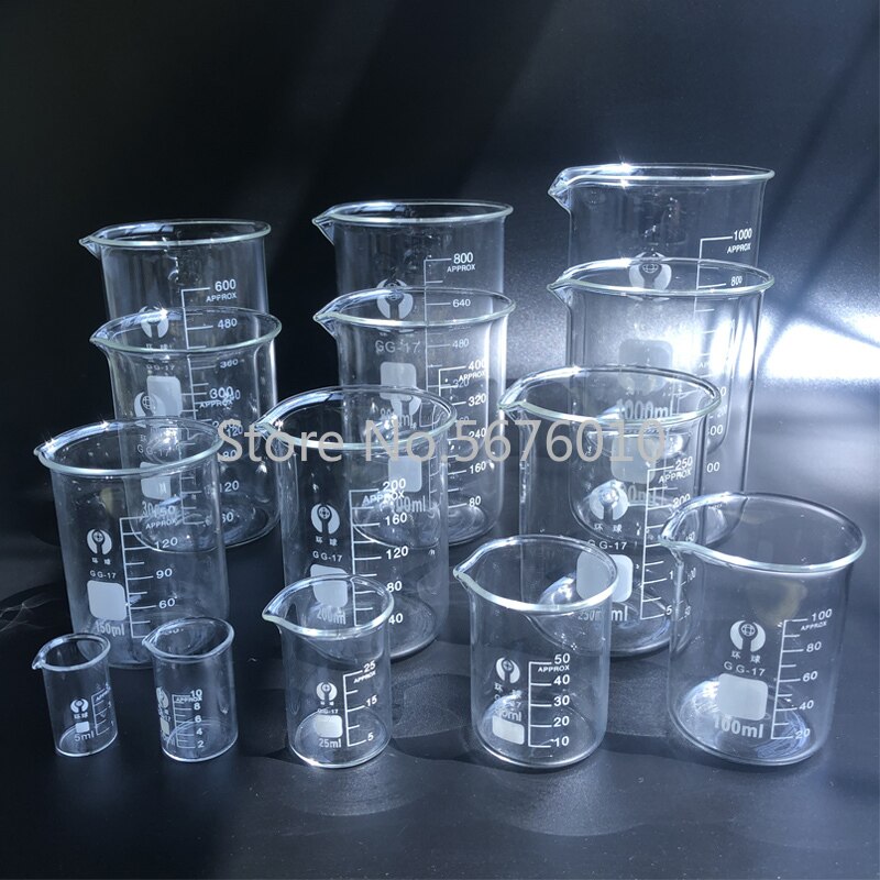 Vaso de vidrio de borosilicato para laboratorio, vaso medidor de todos los tamaños, equipo de laboratorio de experimentos químicos, 1 Juego