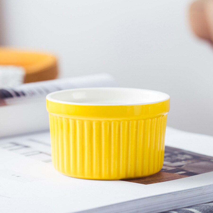 Muzity keramiske souffle skåle 3 stk / sæt porcelæn bageskåle kage kopper dessert skål: Gul  (3 stk)