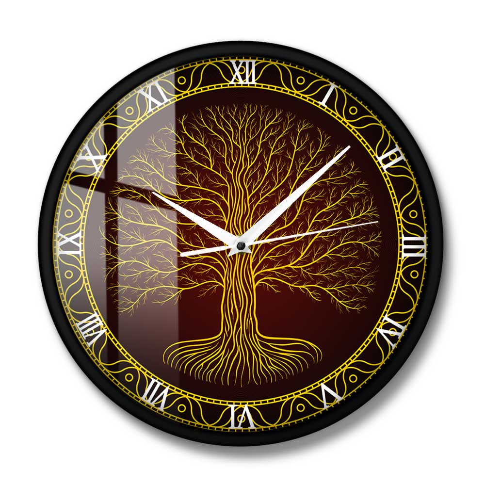 Nordisk helligt symbol druidisk yggdrasil trævægur livets træ viking mystisk amulet vægkunst boligindretning stille vægur
