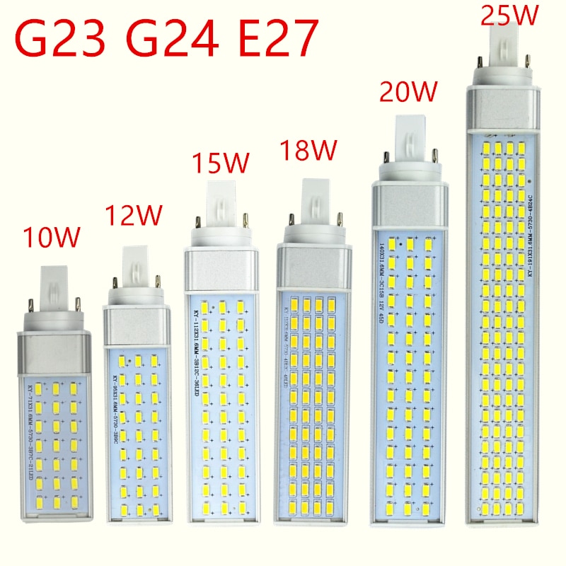 Bombilla led G23 G24-4 E27, 10W, 12W, 15W, 18W, 20W, 25W, foco de enchufe Horizontal de 180 grados, luz 5730, Blanco cálido/blanco frío